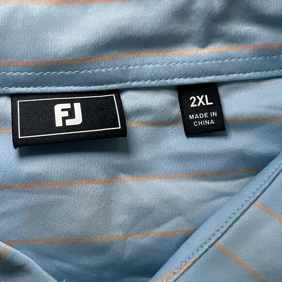 Footjoy FJ Polo Shirt Size 2XL Blue Orange Tonal Stripe Lisle Golf Dad Preppy - Picture 11 of 12